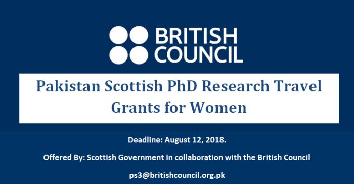 Pakistan Scottish PhD Research Travel Grants for Women