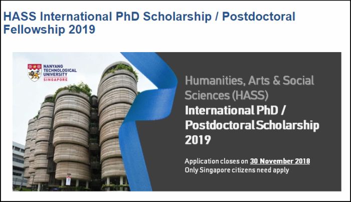 HASS International PhD Scholarship/Postdoctoral Fellowship 2019