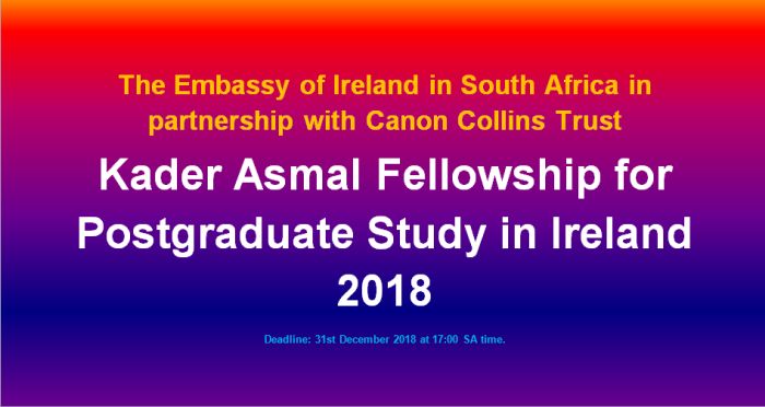 Kader Asmal Fellowship for Postgraduate Study in Ireland 2018