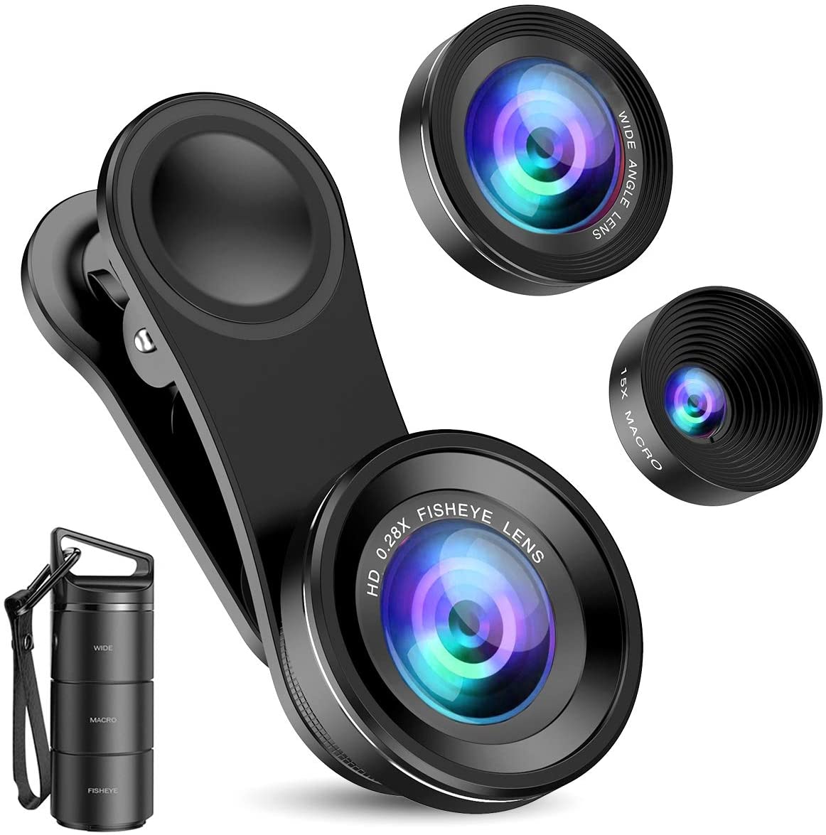 Criacr Phone Camera Lens, 3 in 1 Cell Phone Lens Kit for iPhone, Samsung, 180°Fisheye Lens, 0.6X Wide Angle Lens, 15X Macro Lens, for TIK Tok Video, Live Show, Video Chat, Vlog, etc