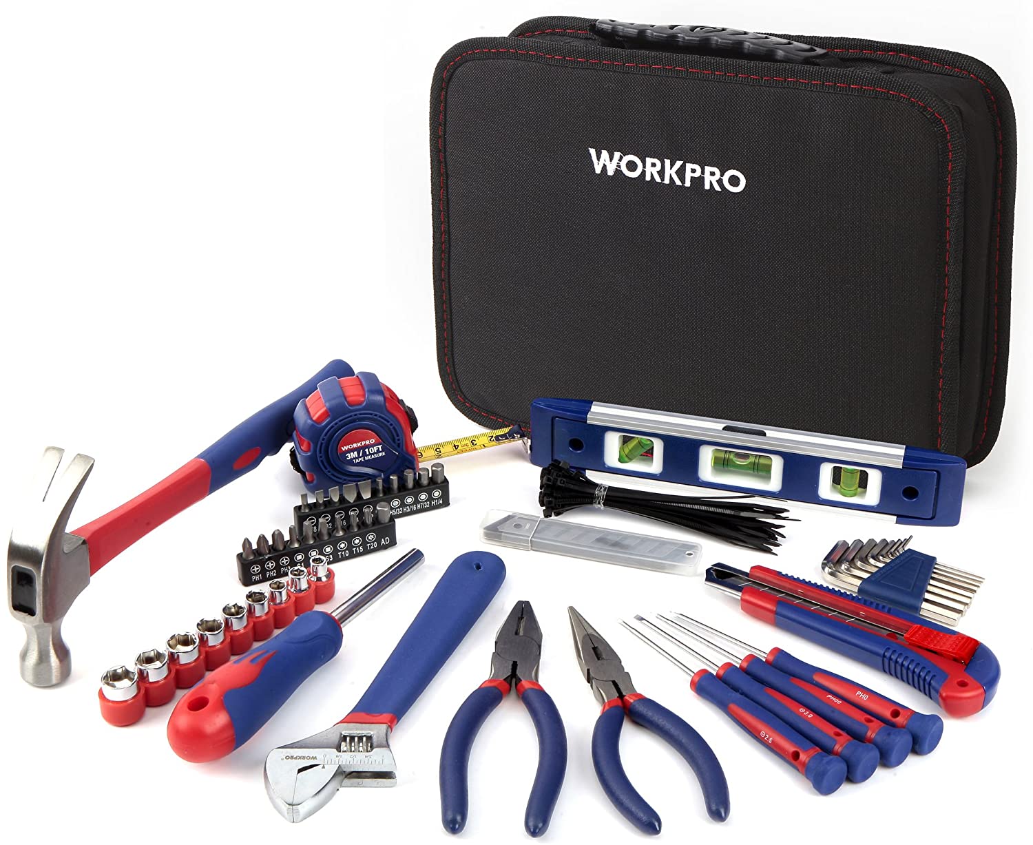WORKPRO 100-Piece Kitchen Drawer Home Tool Kit, Home Repair Tool Set with Easy Carrying Pouch