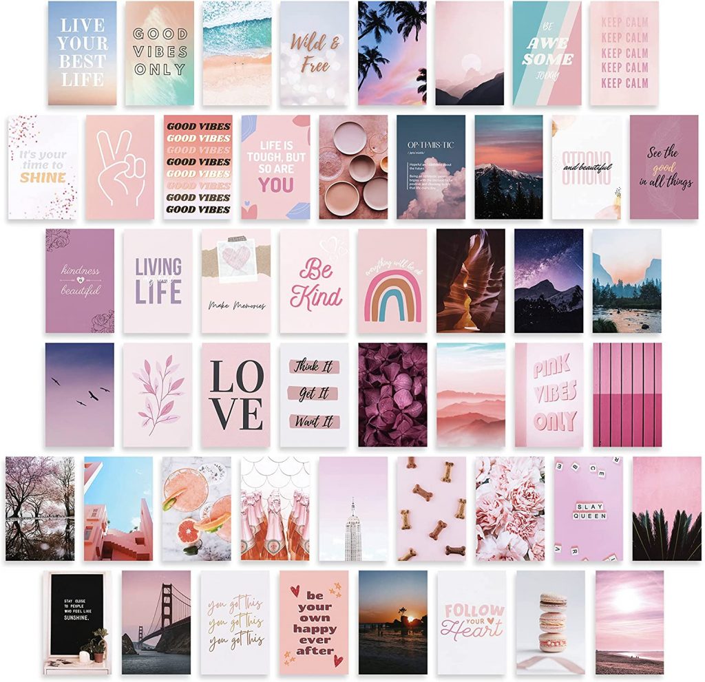 50 Pcs Pink Pur 4x6" Room Decor for Boys and Girls Teen Dorm Bedroom Photo Poster