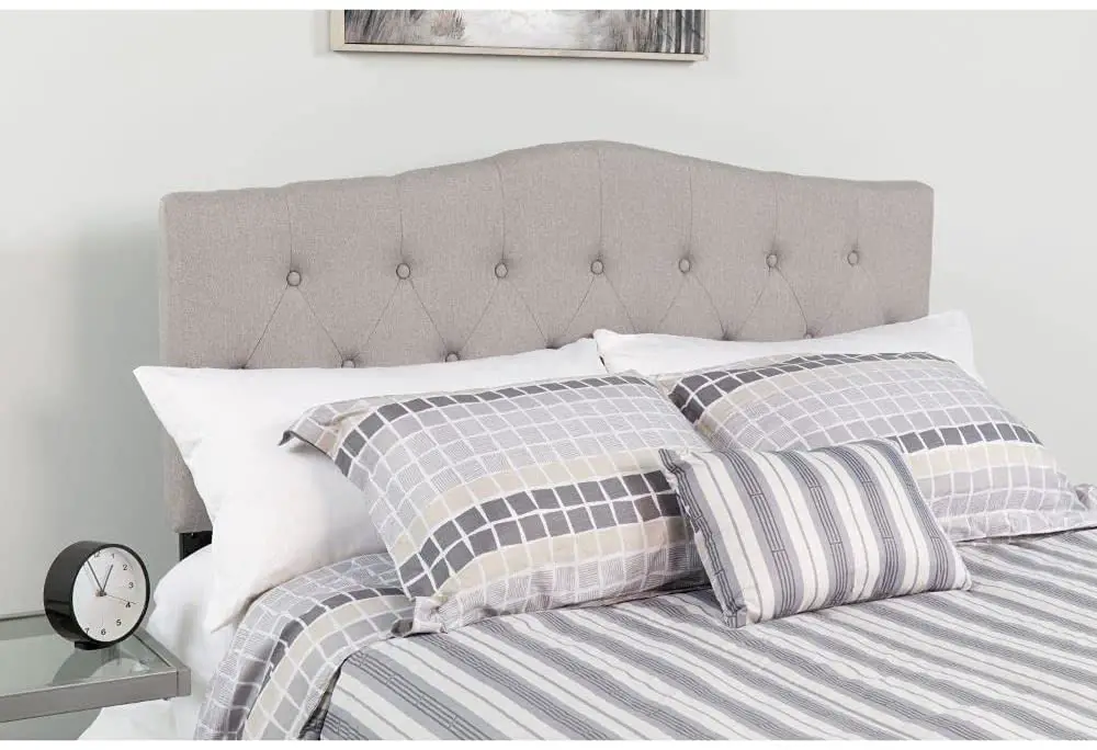 Dorm Headboard with Gray Fabric Upholstered Panel
