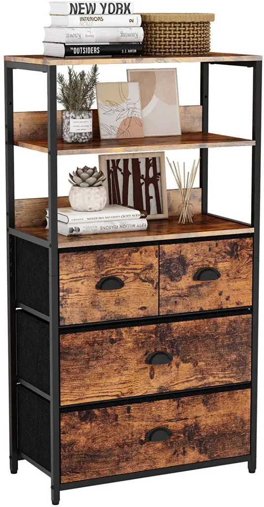 Furologee Vertical 4 Drawer Dresser Organizer with 3-Tiers Wood Shelf