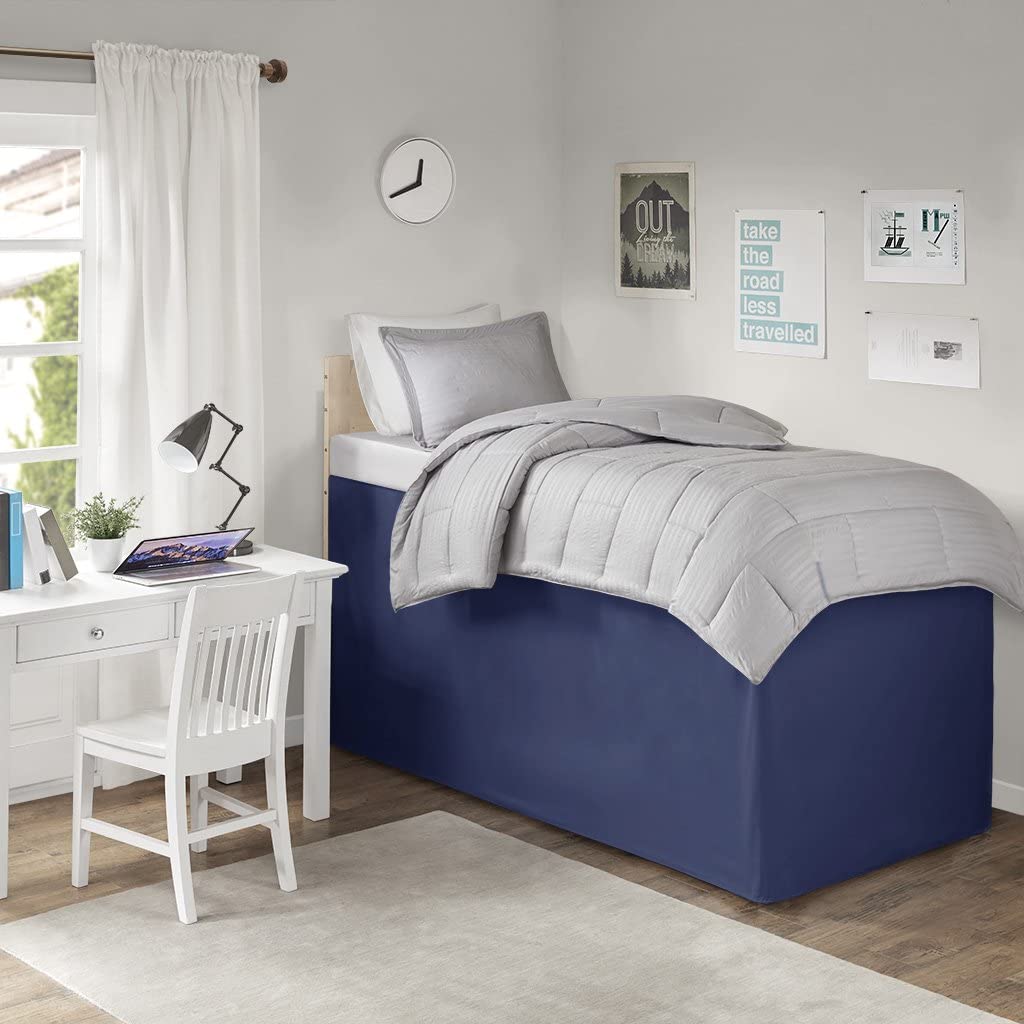 Intelligent Design Bed Skirt with Extended Drop Ultra-Soft Microfiber Fabric Comes and Navy Shade