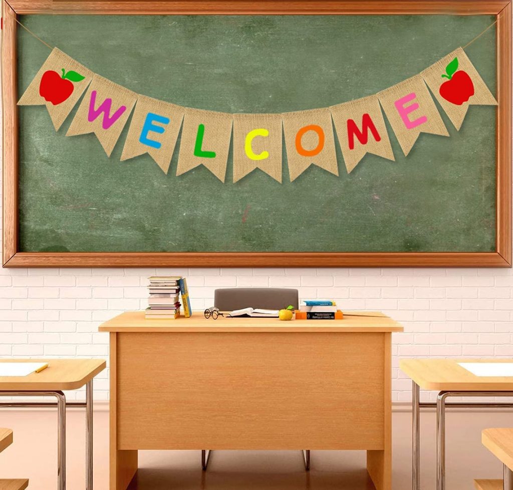 JOZON Welcome Burlap Banner with Apple Sign
