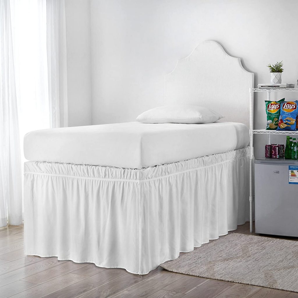 Ruffled Dorm Sized Bed Skirt with white shade