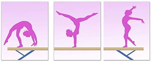 Summit Designs Girls Gymnastics Beam Pink Wall Art Prints - Set of 3 (8x10) Poster Photos