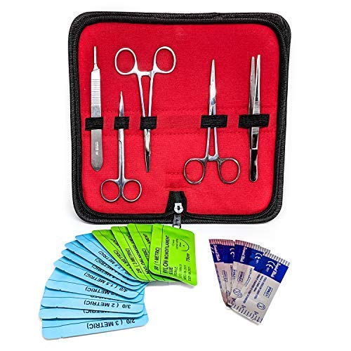 SurgicalOnline 15 Piece Stainless Steel Training Suture Tool Kit with Scalpel Handle