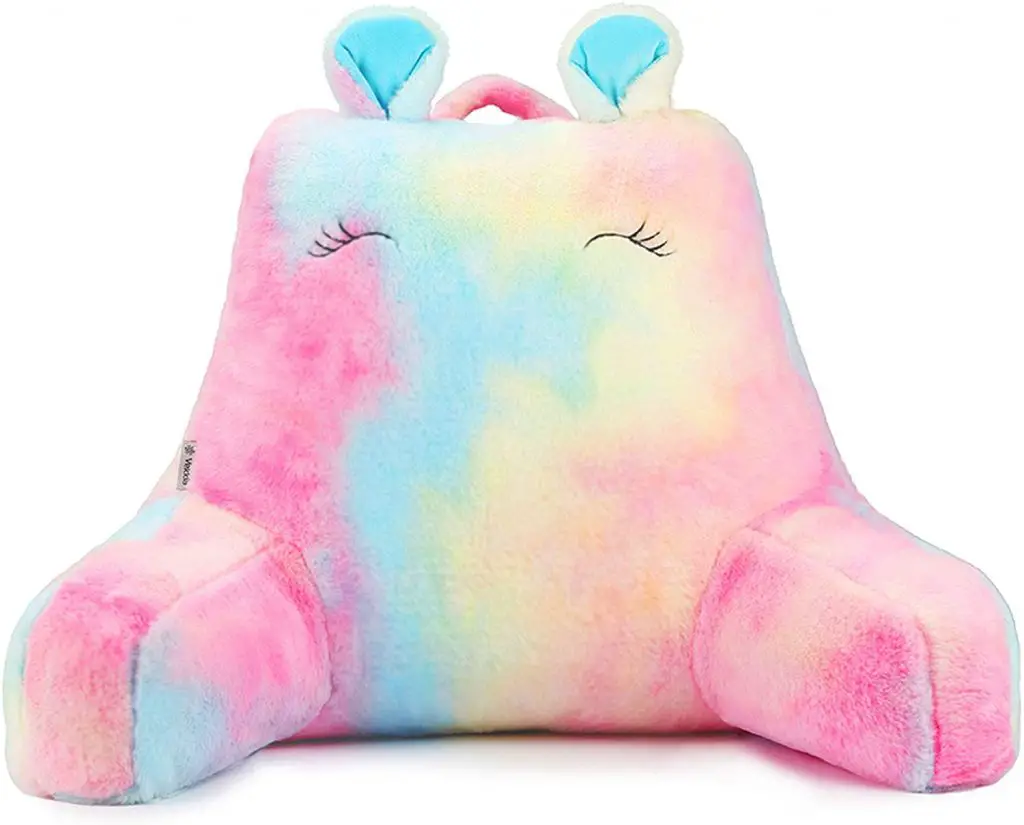 Vekkia Rainbow Faux Fur Reading Pillow with Support Arms for Girls