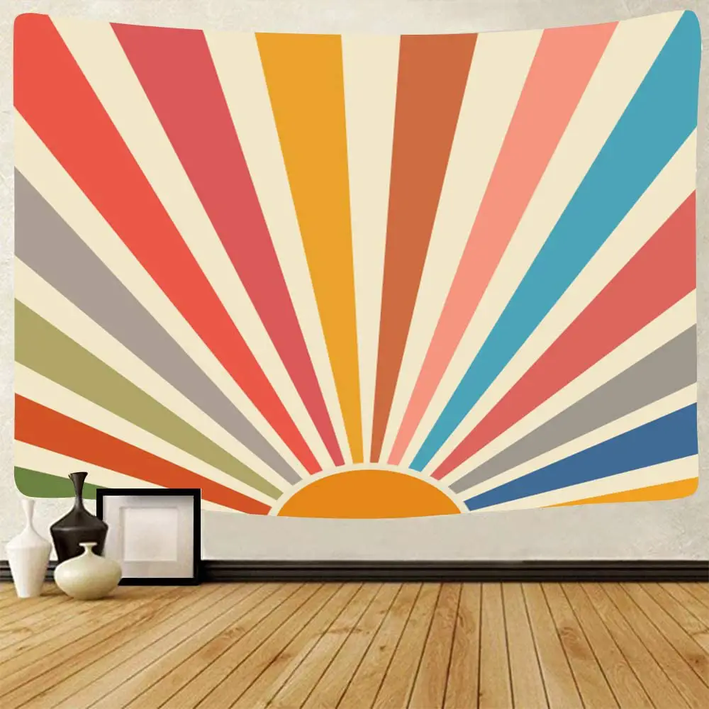 Vintage Sun Tapestry Boho Wall with Rainbow Vibes 