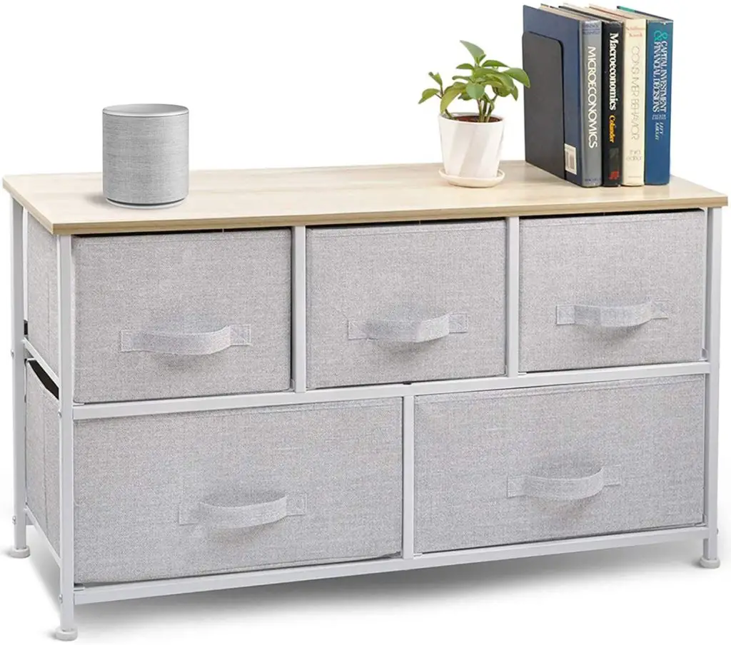 Wide Drawer Dresser Storage Organizer with 5-Drawers and Closet Shelves