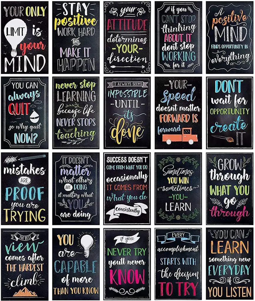 20 Pack Motivational Posters 13x19 Growth Mindset Signs for Classroom 