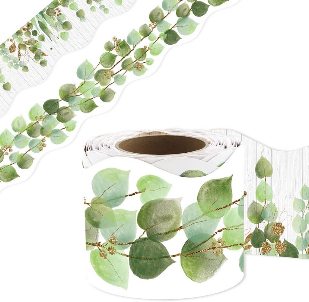 Eucalyptus Die-Cut Border Trim 36ft Per Roll Two Sided Printed Leaves Border for Classroom 