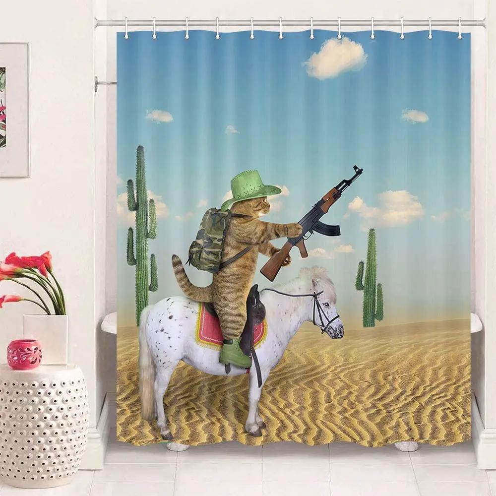 Funny Animals Shower Curtain with 12 Hooks