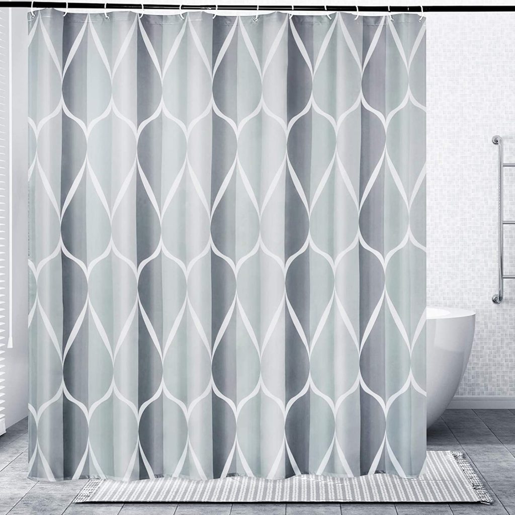 Gelbchu Grey Fabric Shower Curtain with Waterproof Design and 12 Hooks