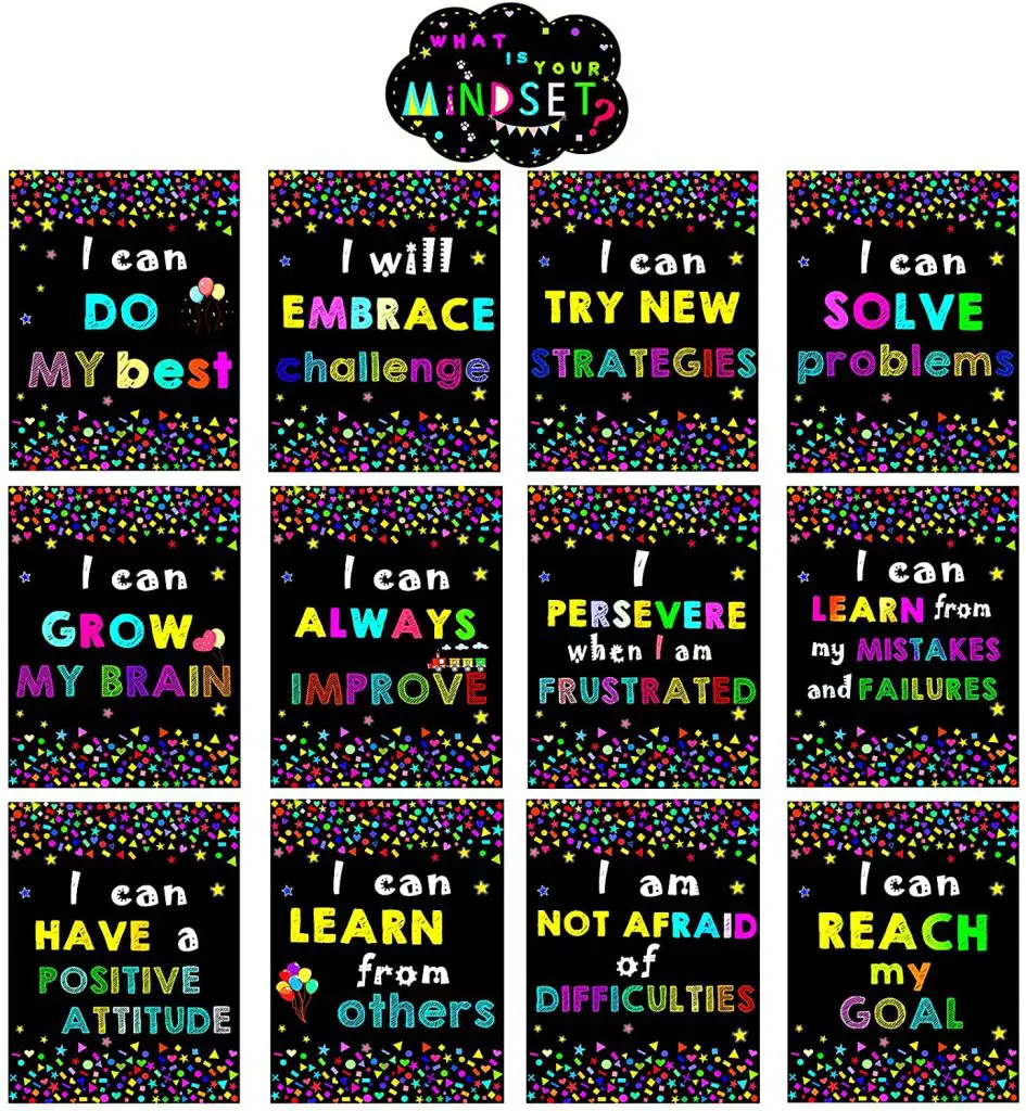 Growth Mindset Posters Bulletin Board Decorations with 13 PCS 