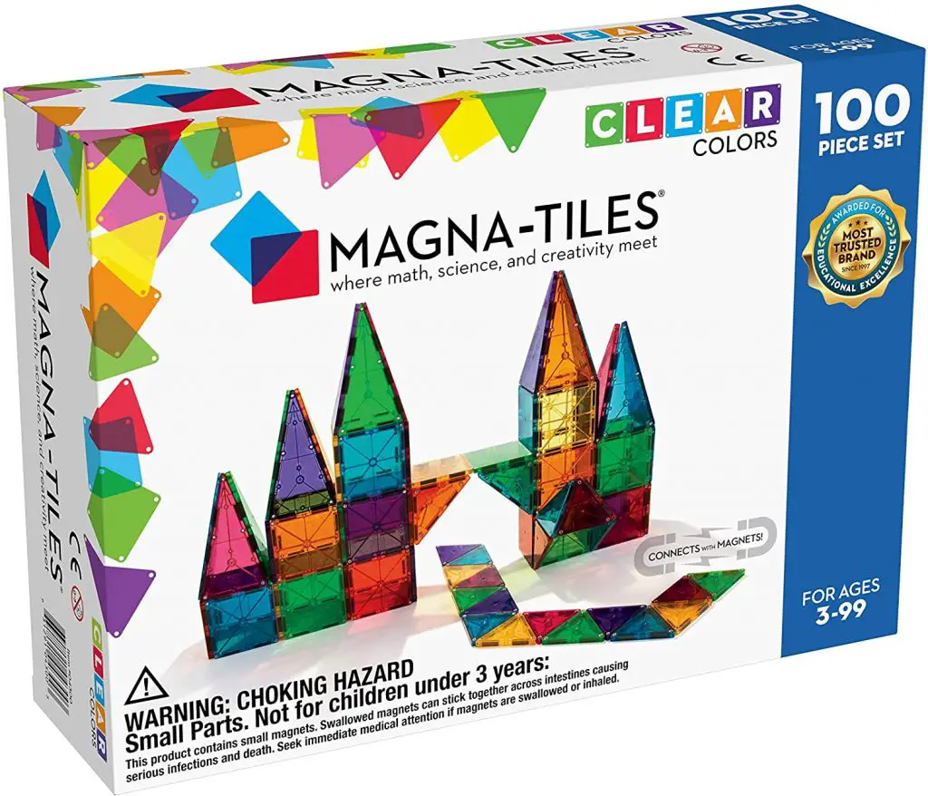 Magna-Tiles 100-Piece Clear Colors Set, The Original Magnetic Building