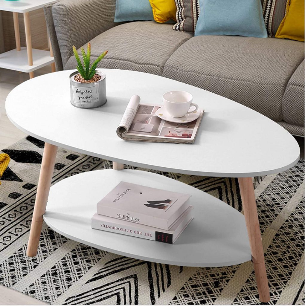 Maupvit Coffee Table-Oval Wood Coffee Table with Open Shelving