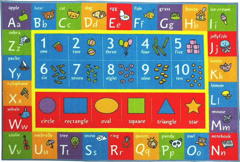 Numbers and Shapes Educational Area Rug