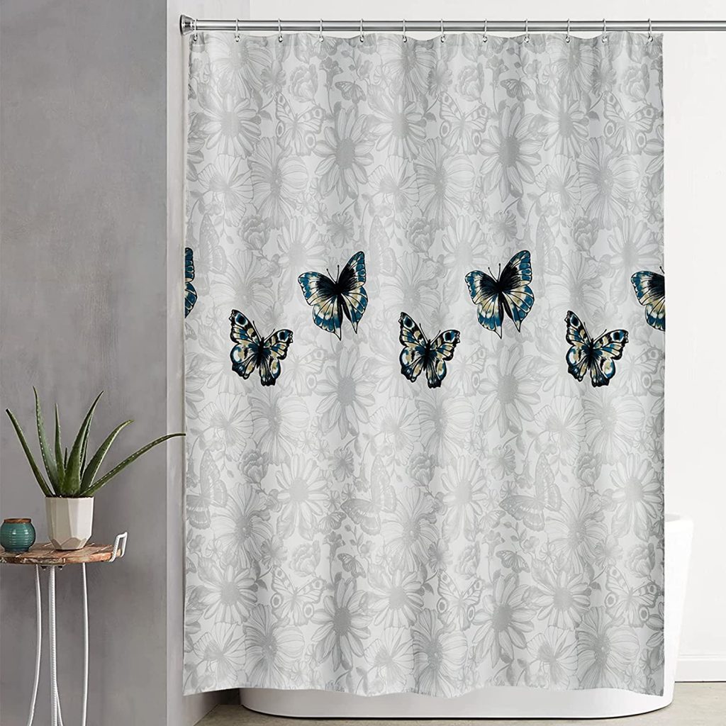 Shower Curtain for Bathroom with 12 Hooks and Butterfly Printing