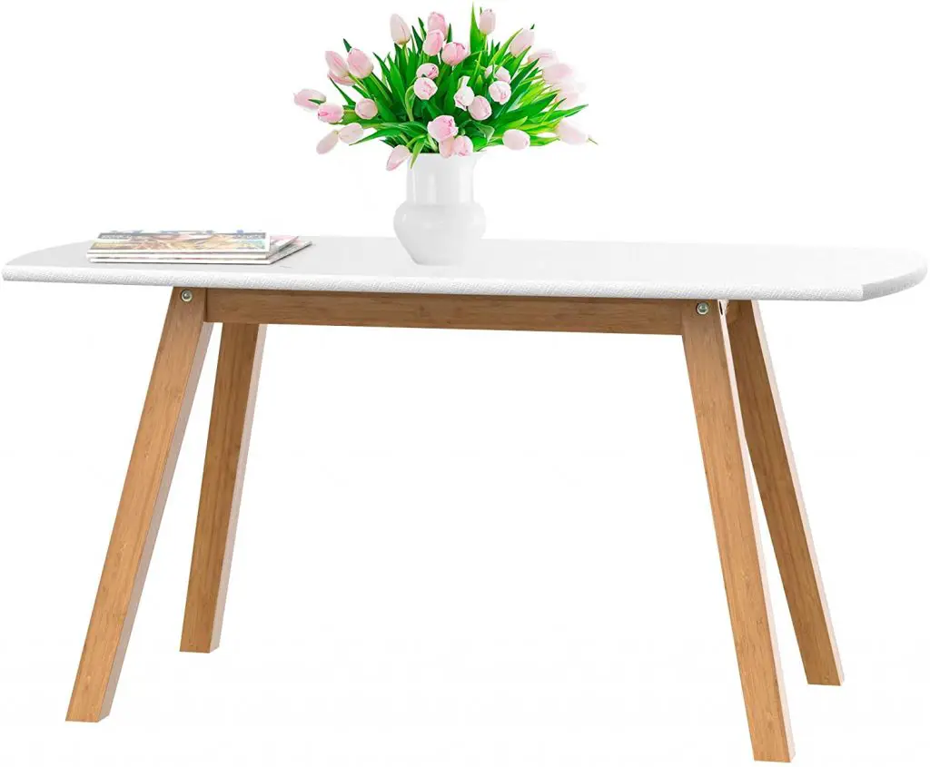 bonVIVO White Coffee Table Franz with Bamboo Frame
