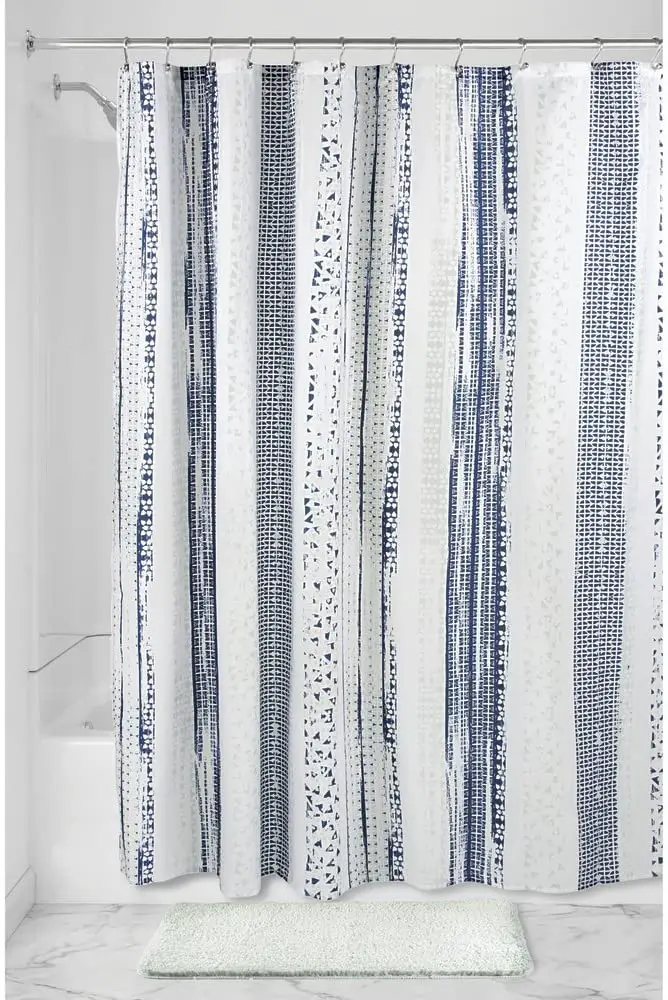  iDesign Geometric Stripe curtain with Water-Repellent Bath Liner