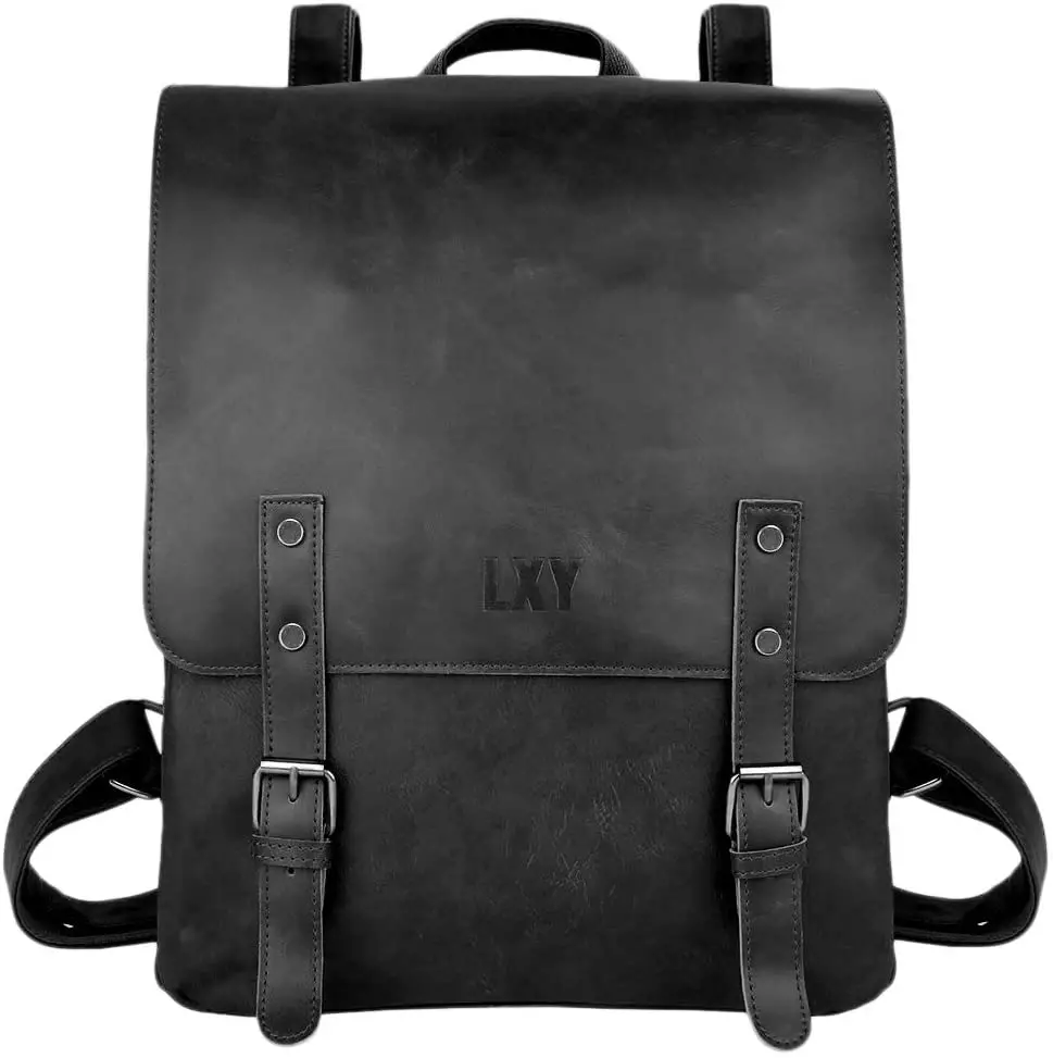 LXY Vegan Leather Backpack Vintage Laptop Bookbag for Women Men