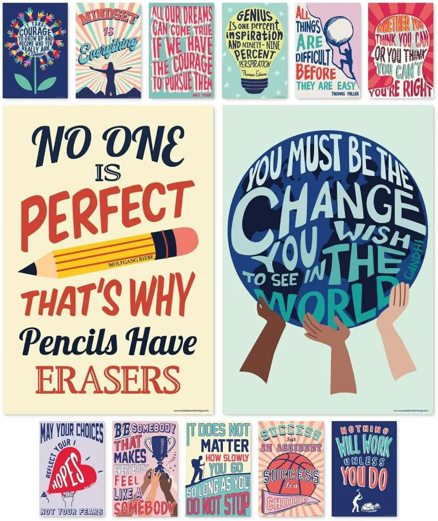 Sweetzer & Orange Growth Mindset Posters for Middle and High School Classroom Decorations 