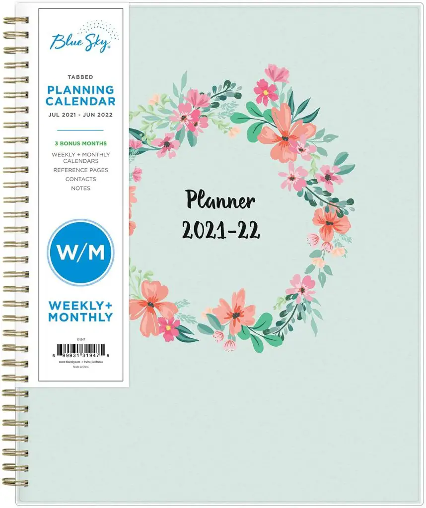 Blue Sky 2021-2022 Academic Year Weekly & Monthly Planner with Frosted Flexible Cover