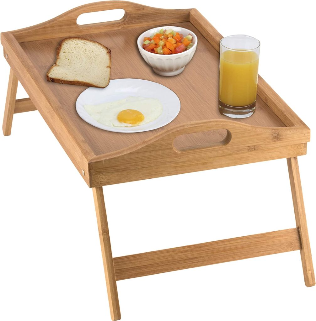 Home-it Bed Table with Folding Legs and Wooden Touch