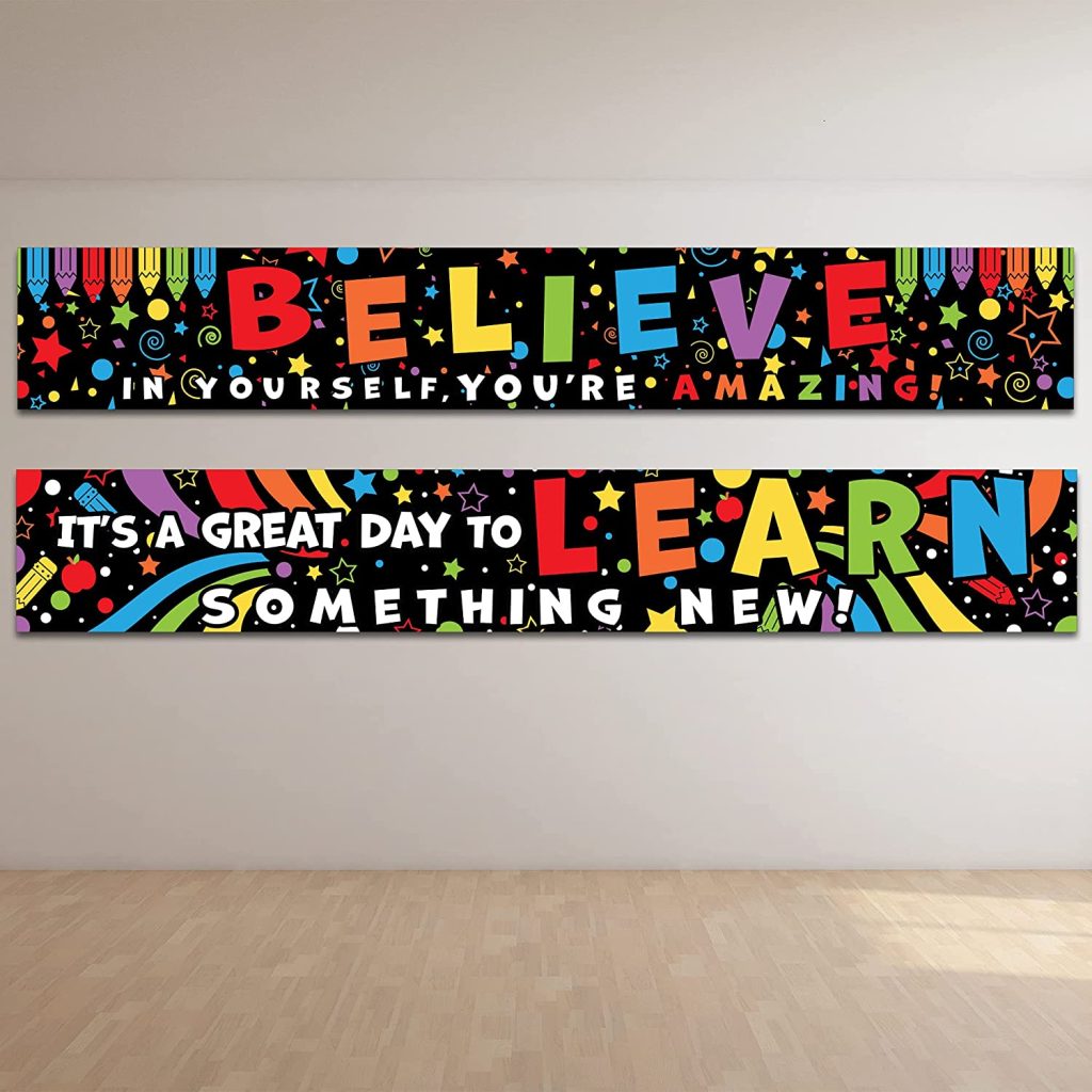 2 Pcs Motivational Banner Poster for Classroom Decorations with Glue Points